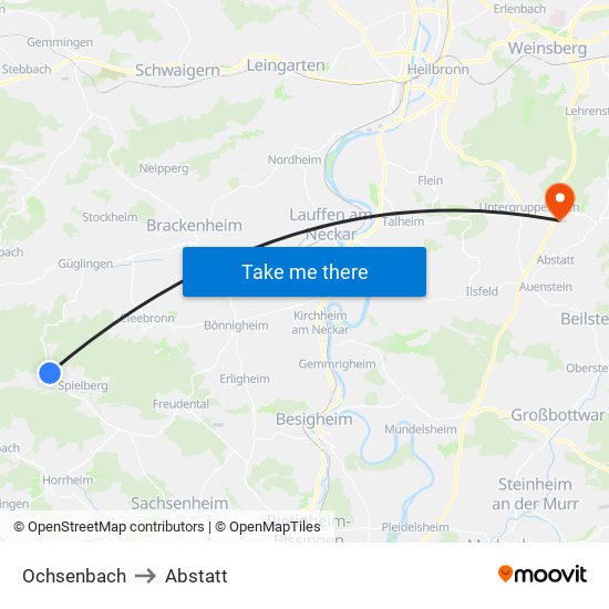 Ochsenbach to Abstatt map