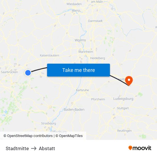 Stadtmitte to Abstatt map