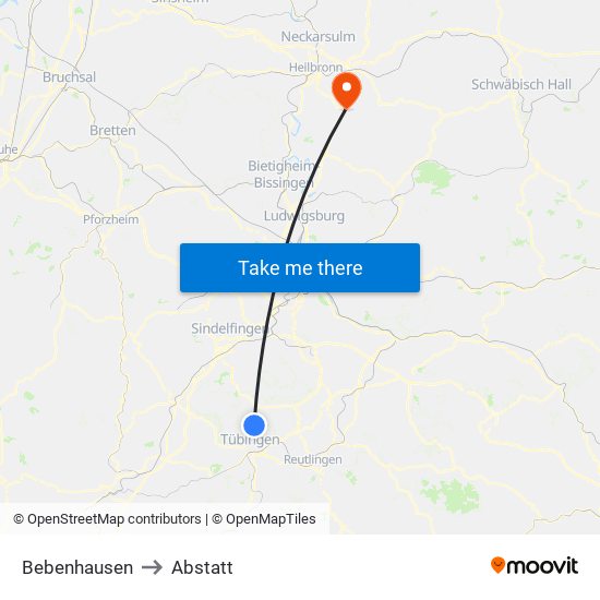 Bebenhausen to Abstatt map