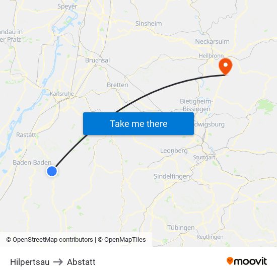 Hilpertsau to Abstatt map