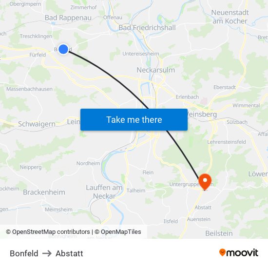 Bonfeld to Abstatt map