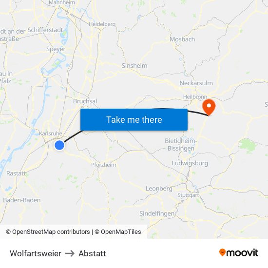 Wolfartsweier to Abstatt map