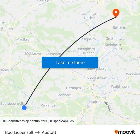 Bad Liebenzell to Abstatt map