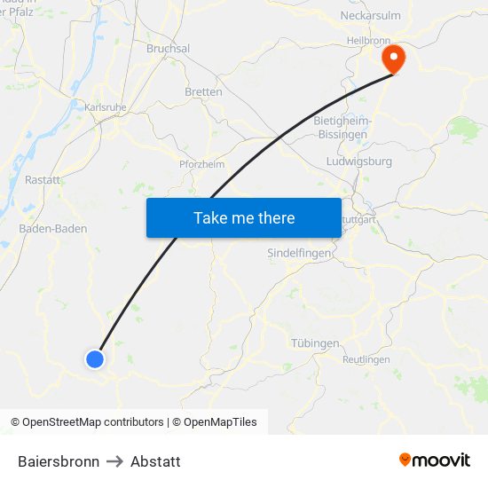 Baiersbronn to Abstatt map