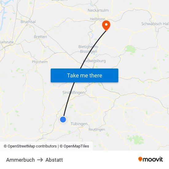 Ammerbuch to Abstatt map