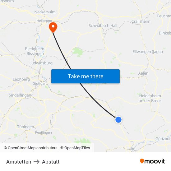 Amstetten to Abstatt map