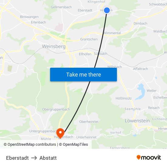 Eberstadt to Abstatt map