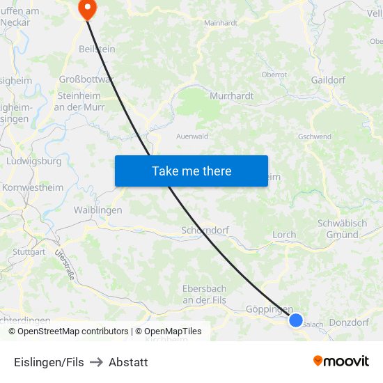 Eislingen/Fils to Abstatt map