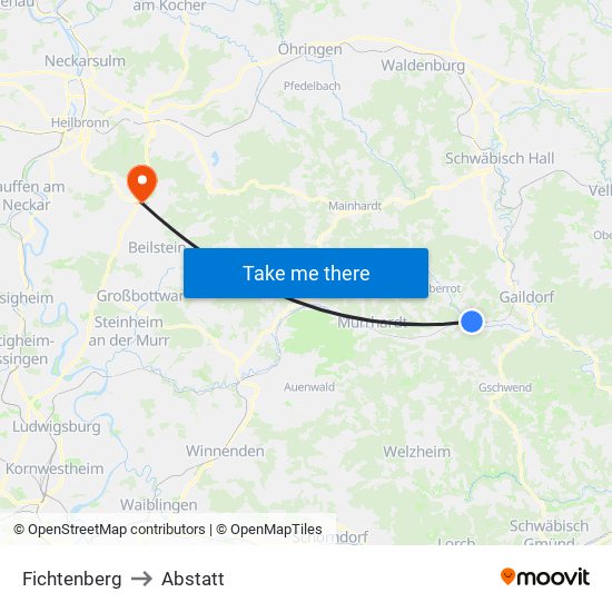 Fichtenberg to Abstatt map