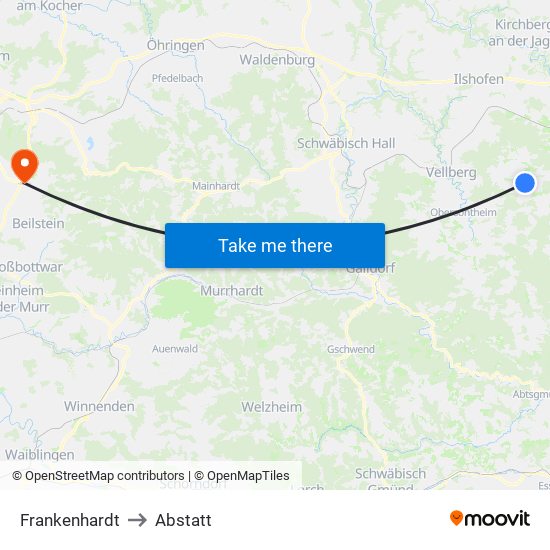 Frankenhardt to Abstatt map