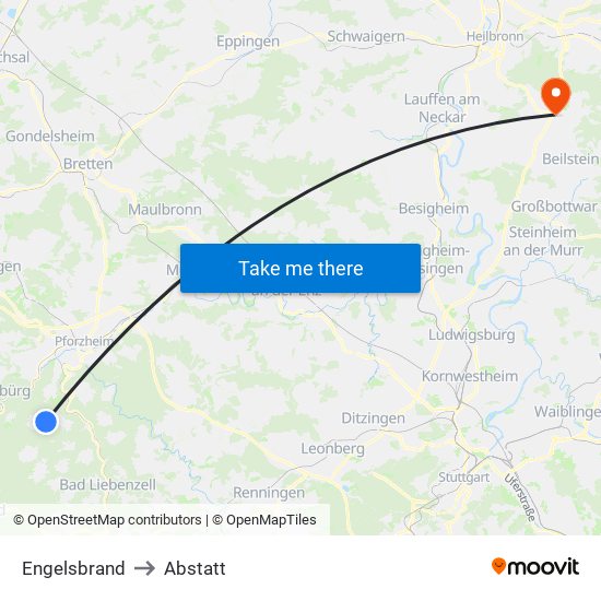 Engelsbrand to Abstatt map