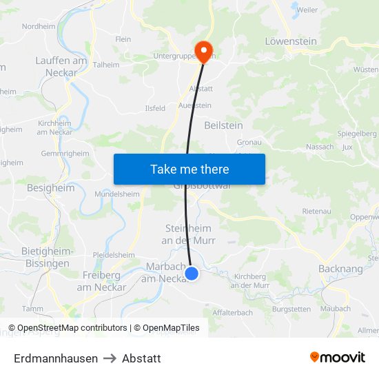 Erdmannhausen to Abstatt map