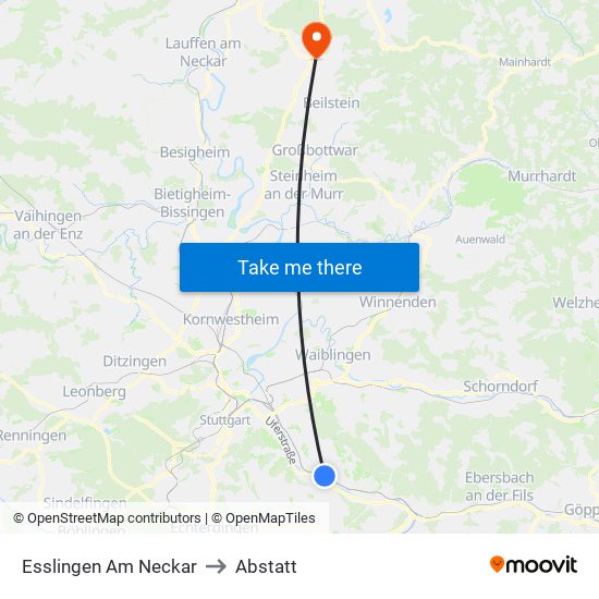 Esslingen Am Neckar to Abstatt map