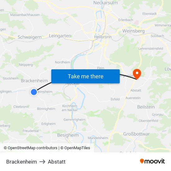 Brackenheim to Abstatt map