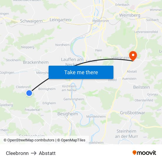 Cleebronn to Abstatt map