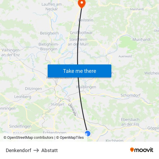 Denkendorf to Abstatt map