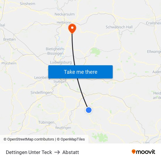 Dettingen Unter Teck to Abstatt map