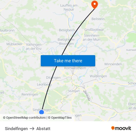 Sindelfingen to Abstatt map