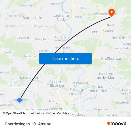 Oberriexingen to Abstatt map