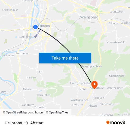 Heilbronn to Abstatt map