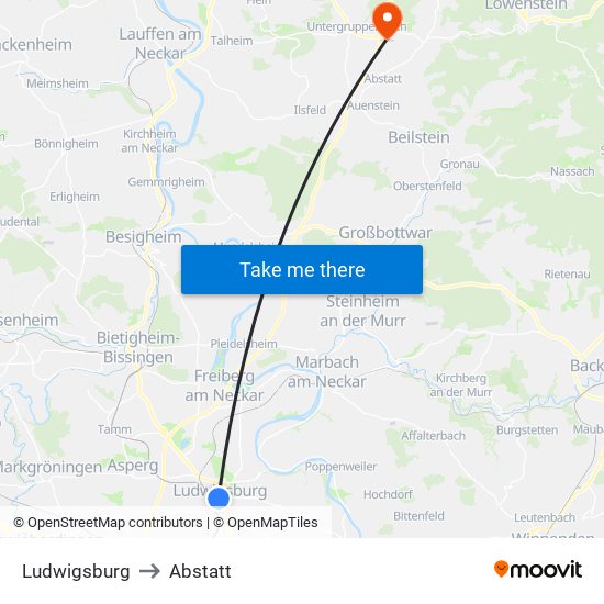 Ludwigsburg to Abstatt map