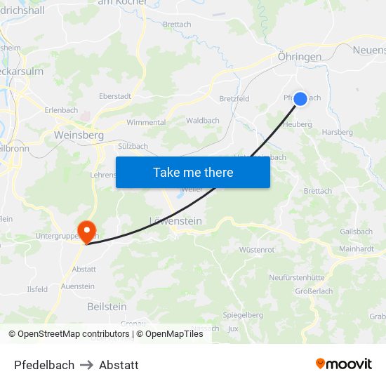 Pfedelbach to Abstatt map