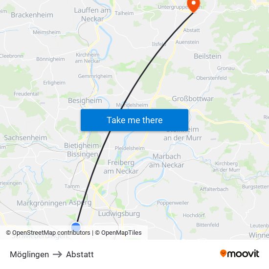 Möglingen to Abstatt map