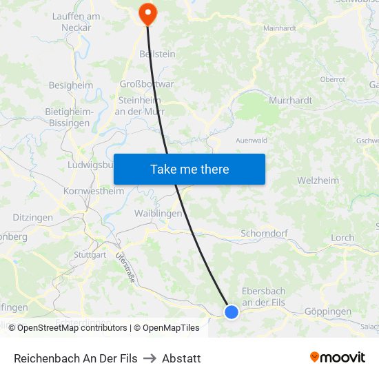 Reichenbach An Der Fils to Abstatt map