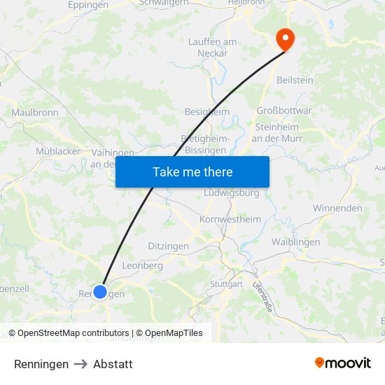 Renningen to Abstatt map