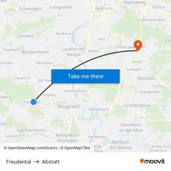 Freudental to Abstatt map