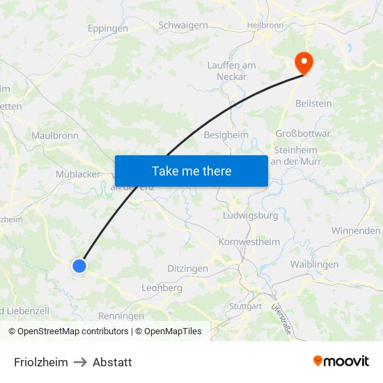 Friolzheim to Abstatt map