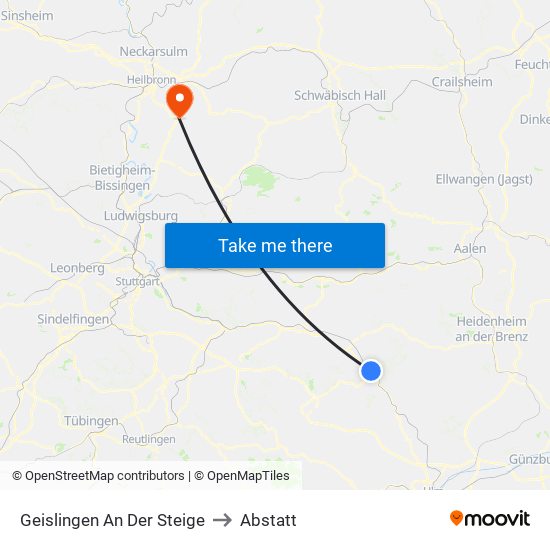 Geislingen An Der Steige to Abstatt map