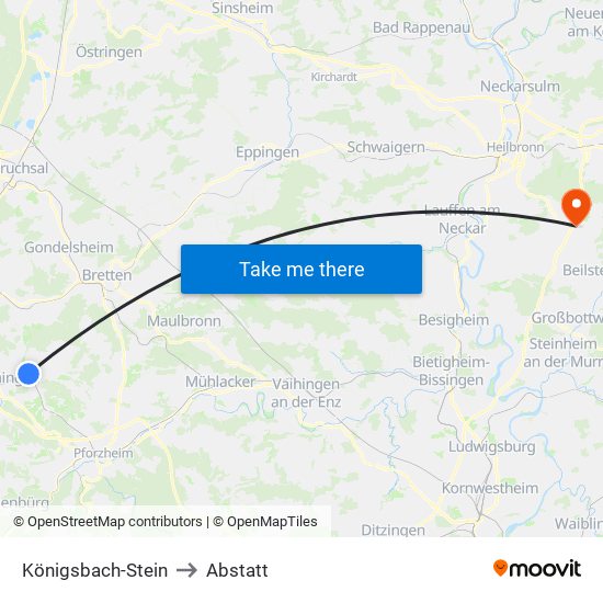 Königsbach-Stein to Abstatt map