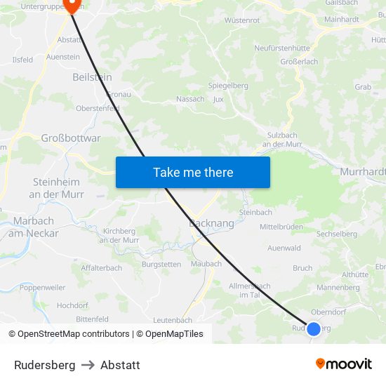 Rudersberg to Abstatt map