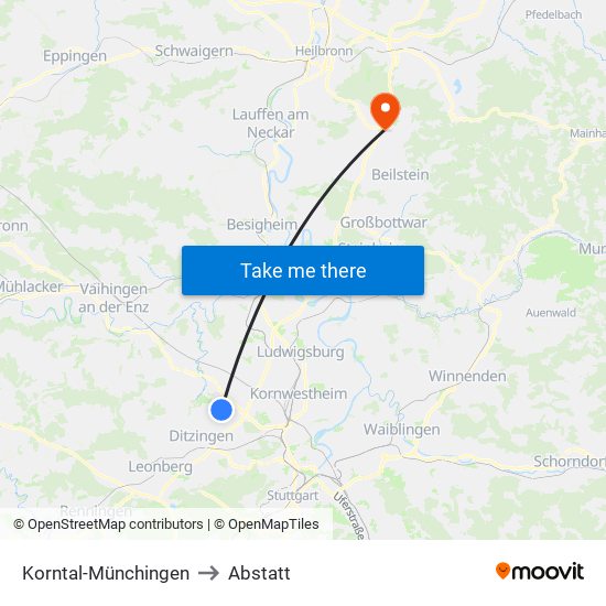 Korntal-Münchingen to Abstatt map