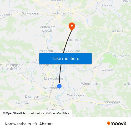 Kornwestheim to Abstatt map