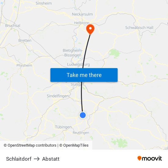 Schlaitdorf to Abstatt map