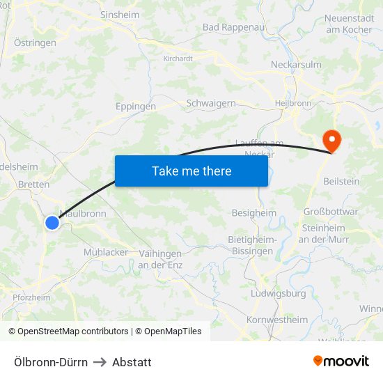 Ölbronn-Dürrn to Abstatt map