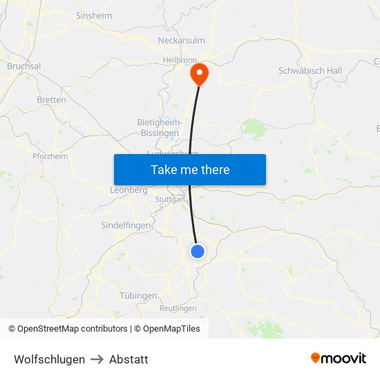 Wolfschlugen to Abstatt map