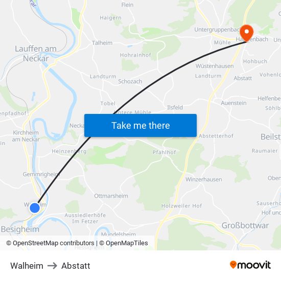 Walheim to Abstatt map