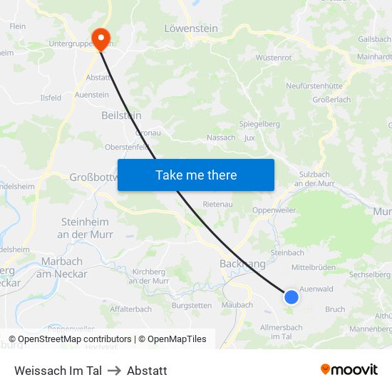 Weissach Im Tal to Abstatt map