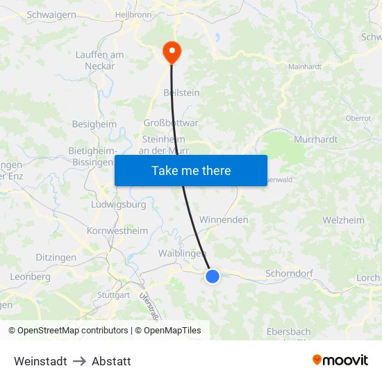 Weinstadt to Abstatt map