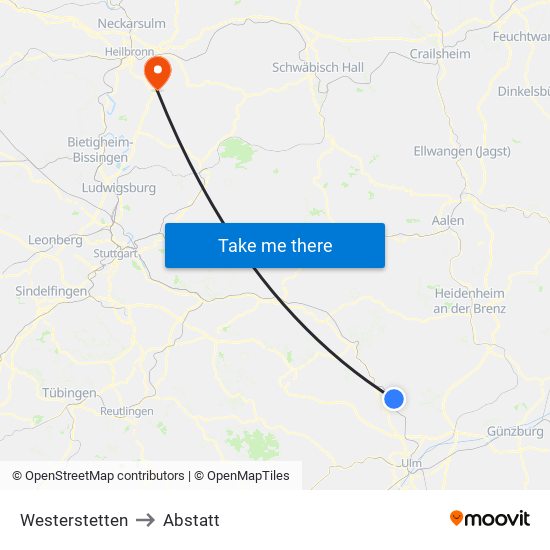 Westerstetten to Abstatt map