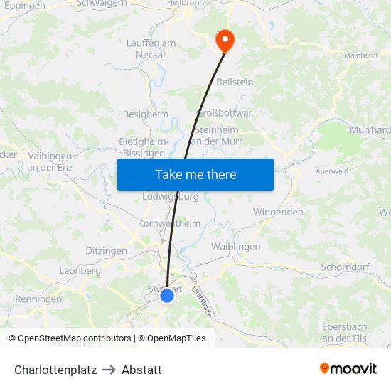 Charlottenplatz to Abstatt map