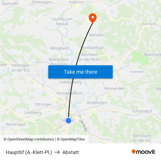 Hauptbf (A.-Klett-Pl.) to Abstatt map