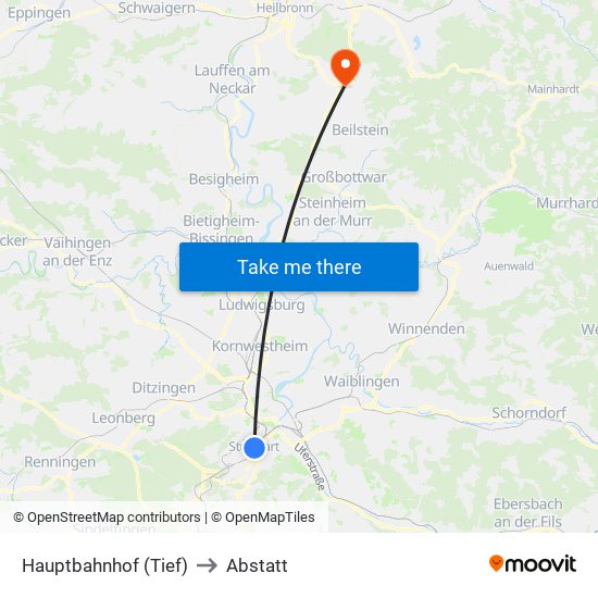 Hauptbahnhof (Tief) to Abstatt map