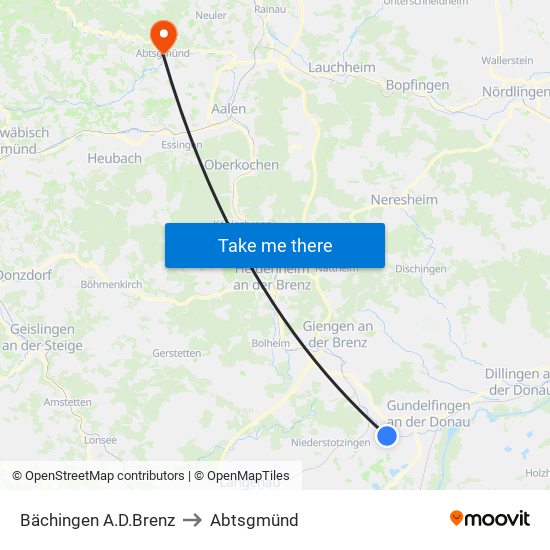 Bächingen A.D.Brenz to Abtsgmünd map