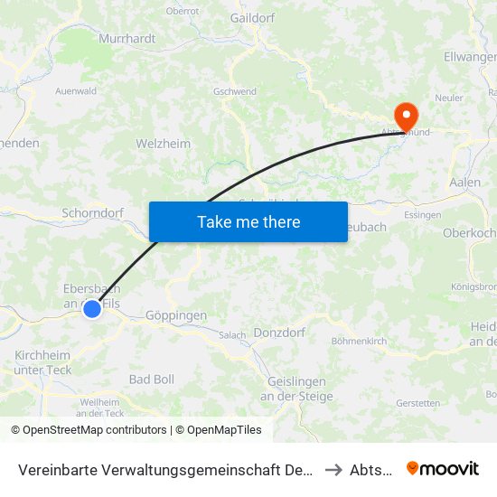 Vereinbarte Verwaltungsgemeinschaft Der Stadt Ebersbach An Der Fils to Abtsgmünd map