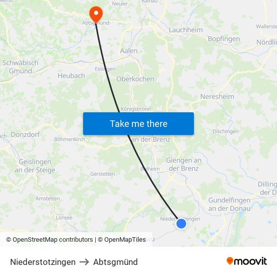 Niederstotzingen to Abtsgmünd map