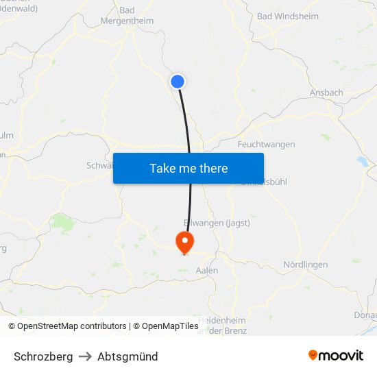 Schrozberg to Abtsgmünd map